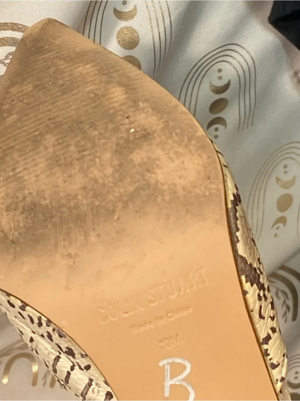Colin Stuart Beige and Brown Snake-Print Pointed Ankle-Strap Pumps